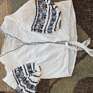 Max Studio, Women's White and Black Embroidered Top, medium